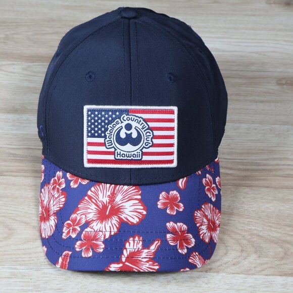 Waialae Country Club Hat Cap Strapback Blue Floral Hawaiian Golf Flag Pukka - Picture 2 of 8